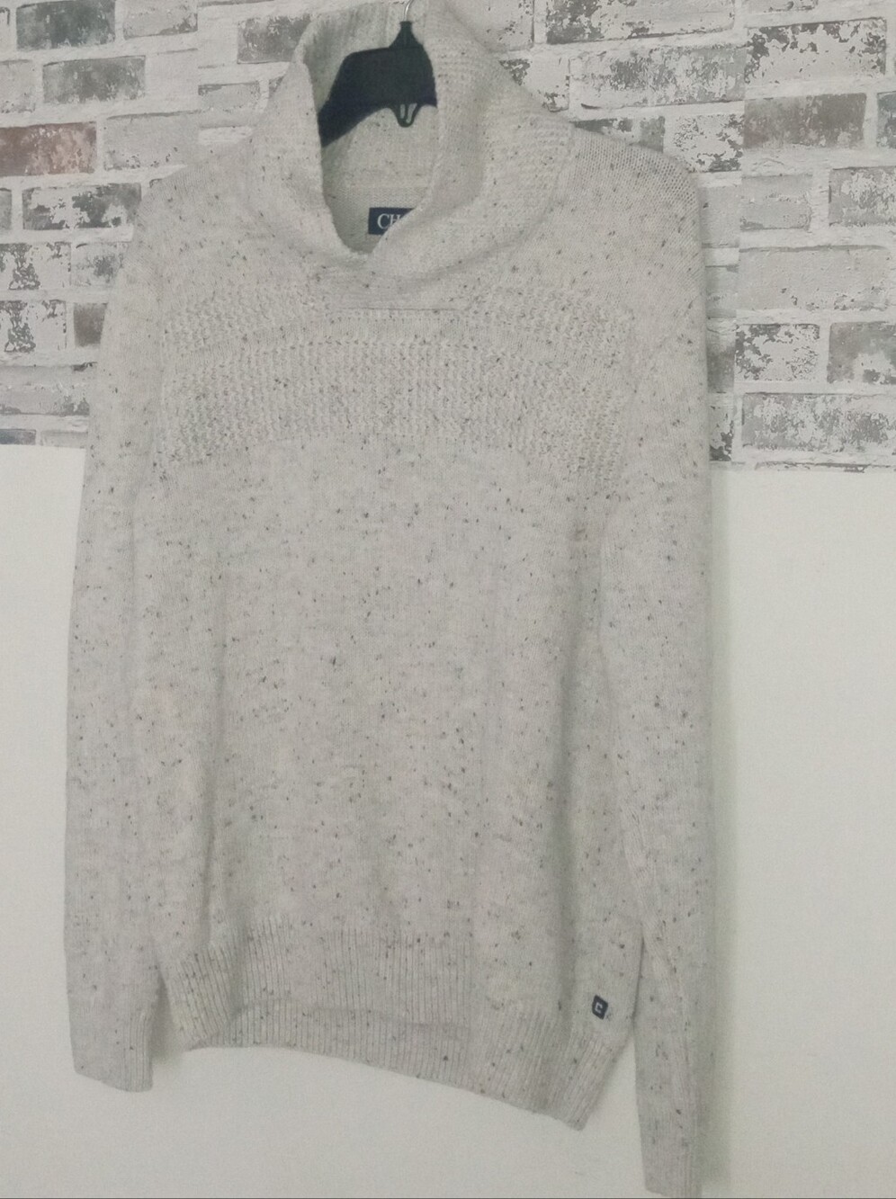 Men's Chaps Cream Speckled Funnel Neck Sweater